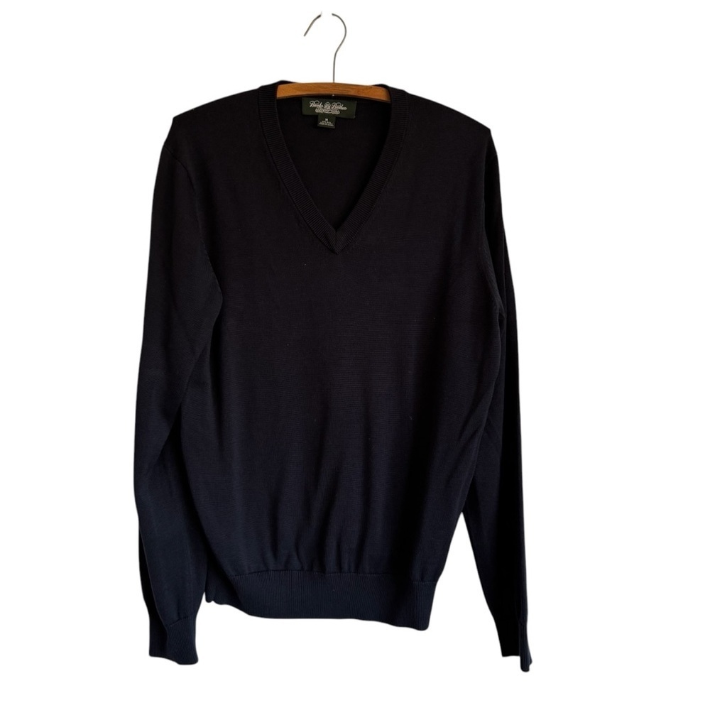 Brooks Brothers Silk and Cotton V Neck Navy Blue Sweater Men's Size Medium